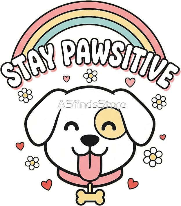 Stay Pawsitive Dog design — a feel-good pup with a retro rainbow