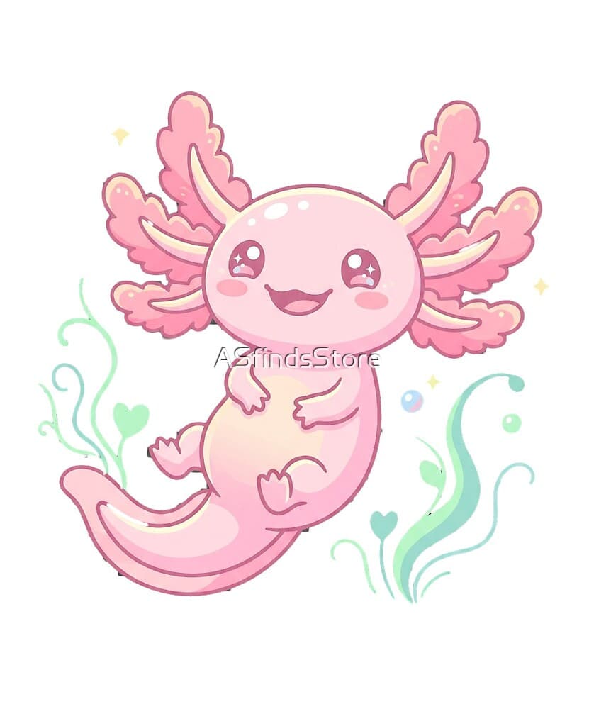 Pink Axolotl design — a sparkly pink axolotl mid-swim