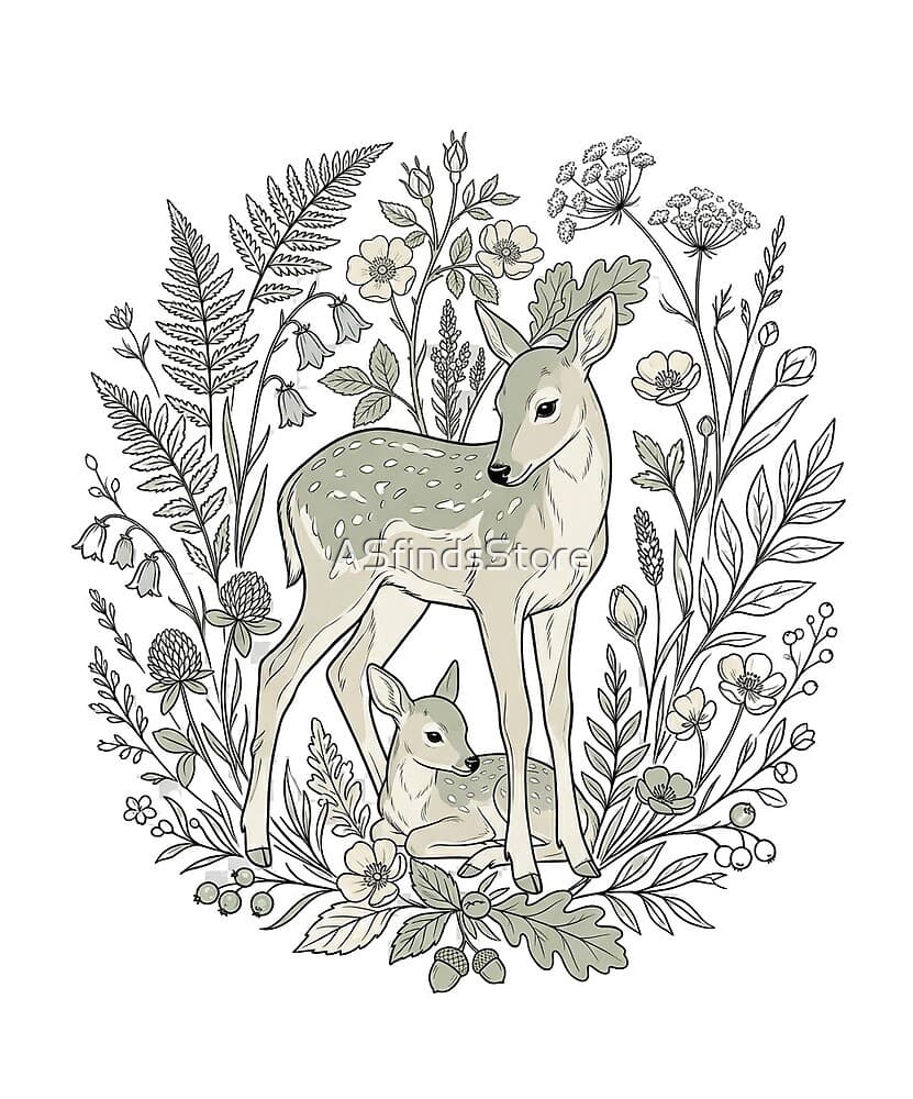 Deer & Fawn Botanical sticker — the design behind our very first sale