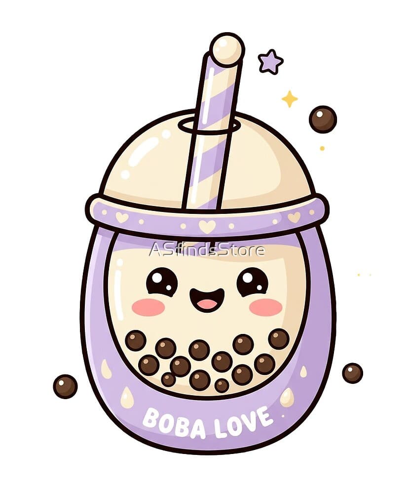 Boba Bubble Tea design — a purple-pastel milk tea with a big smile