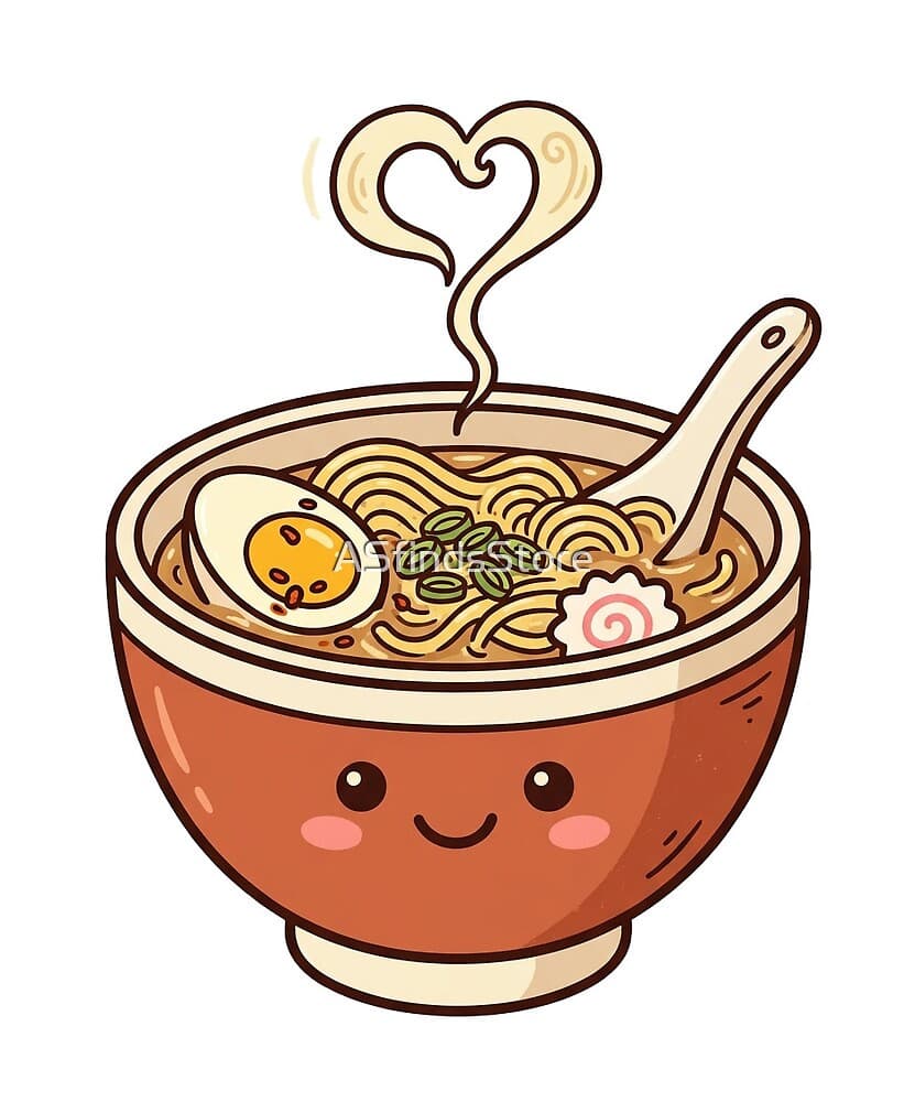 Kawaii Ramen Bowl design — a steamy bowl of noodles with a heart of comfort